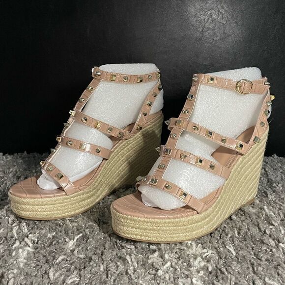 NIB Steven New York Cage Studded Espadrille Wedge Sandals - Picture 4 of 9
